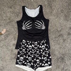 Black Skull-Print Tank & Shorts Sleep Set